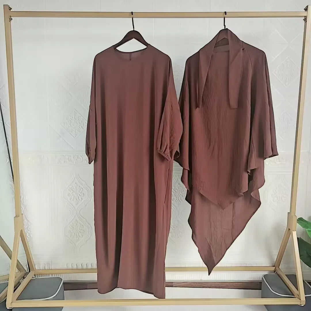 Long Hijab Khimar and Abaya Jilbab 2 Piece Set