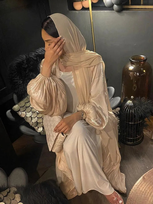 Abaya with Shiny Soft Cuff Sleeves