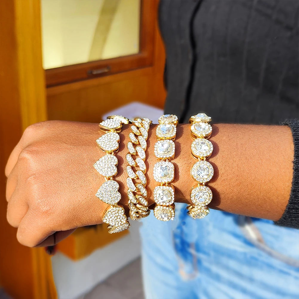 4Pcs Iced Out Bracelet for Women