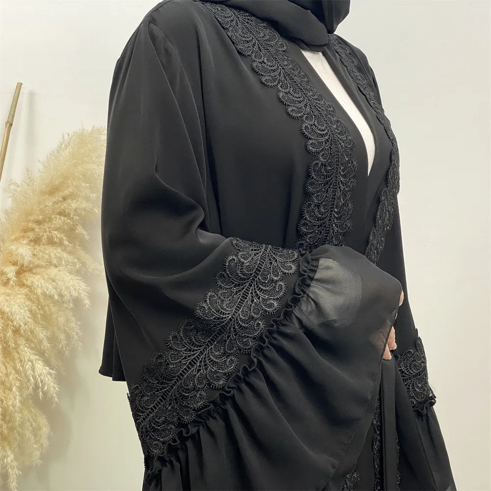 Abaya Full Length Flare Sleeve Lace