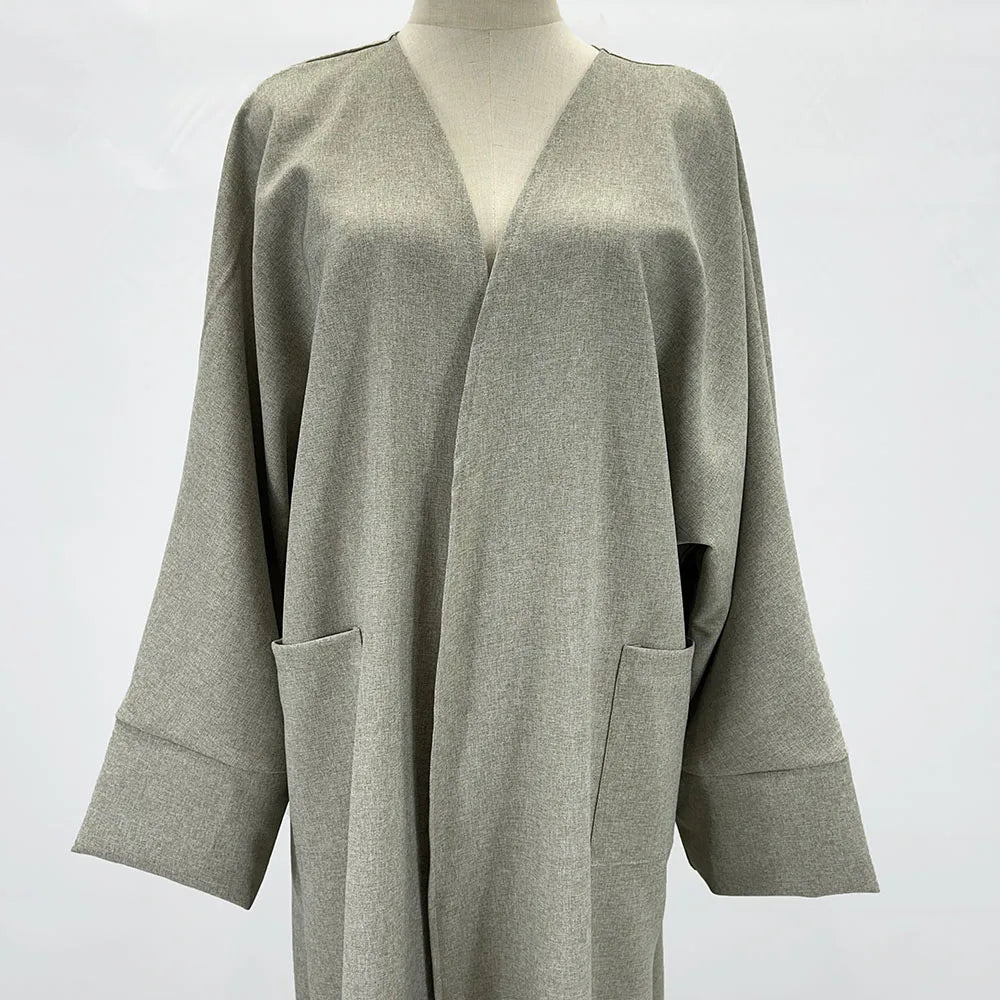 Linen Kimono Open Abaya High Quality With Pockets