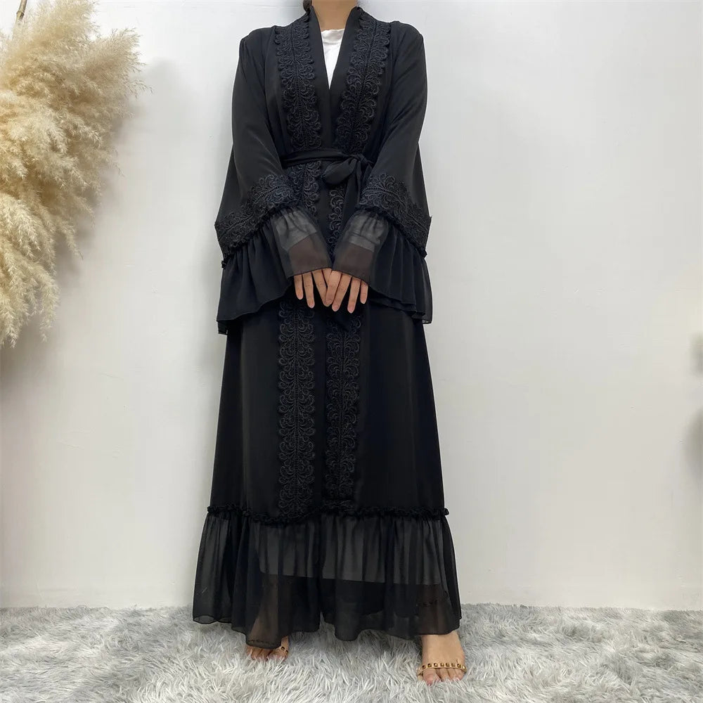 Abaya Full Length Flare Sleeve Lace