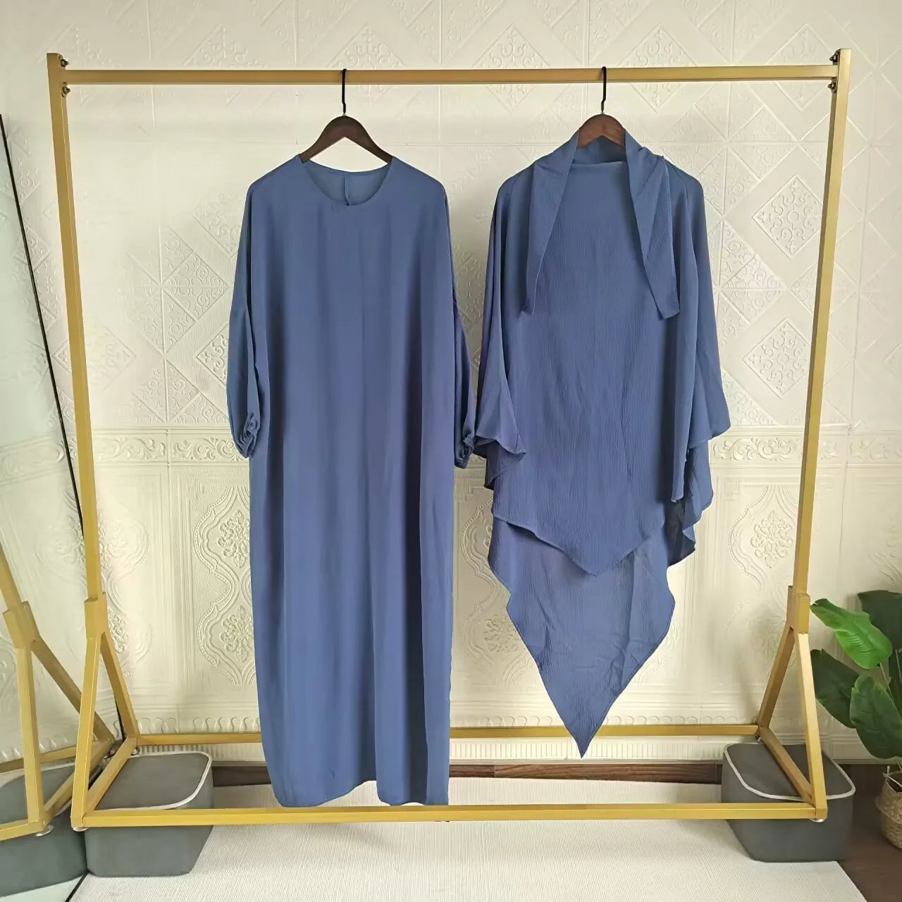 Long Hijab Khimar and Abaya Jilbab 2 Piece Set