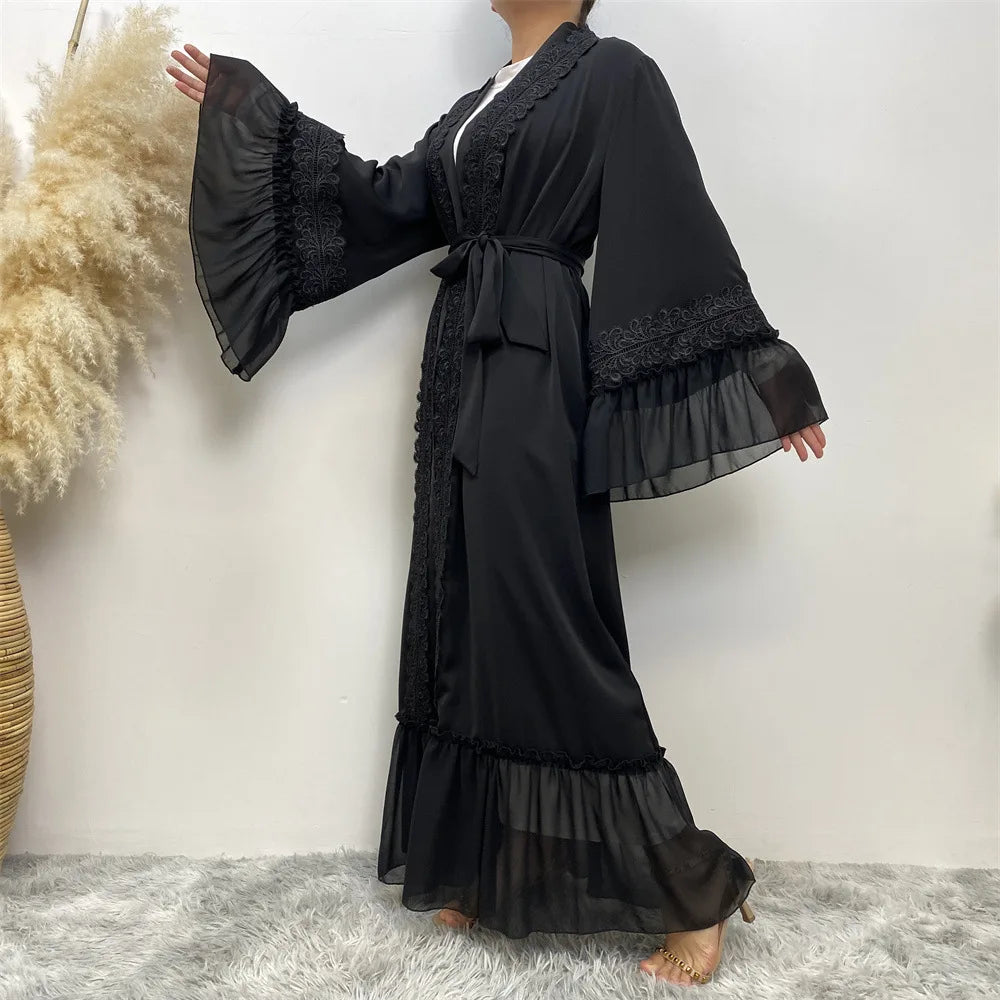 Abaya Full Length Flare Sleeve Lace