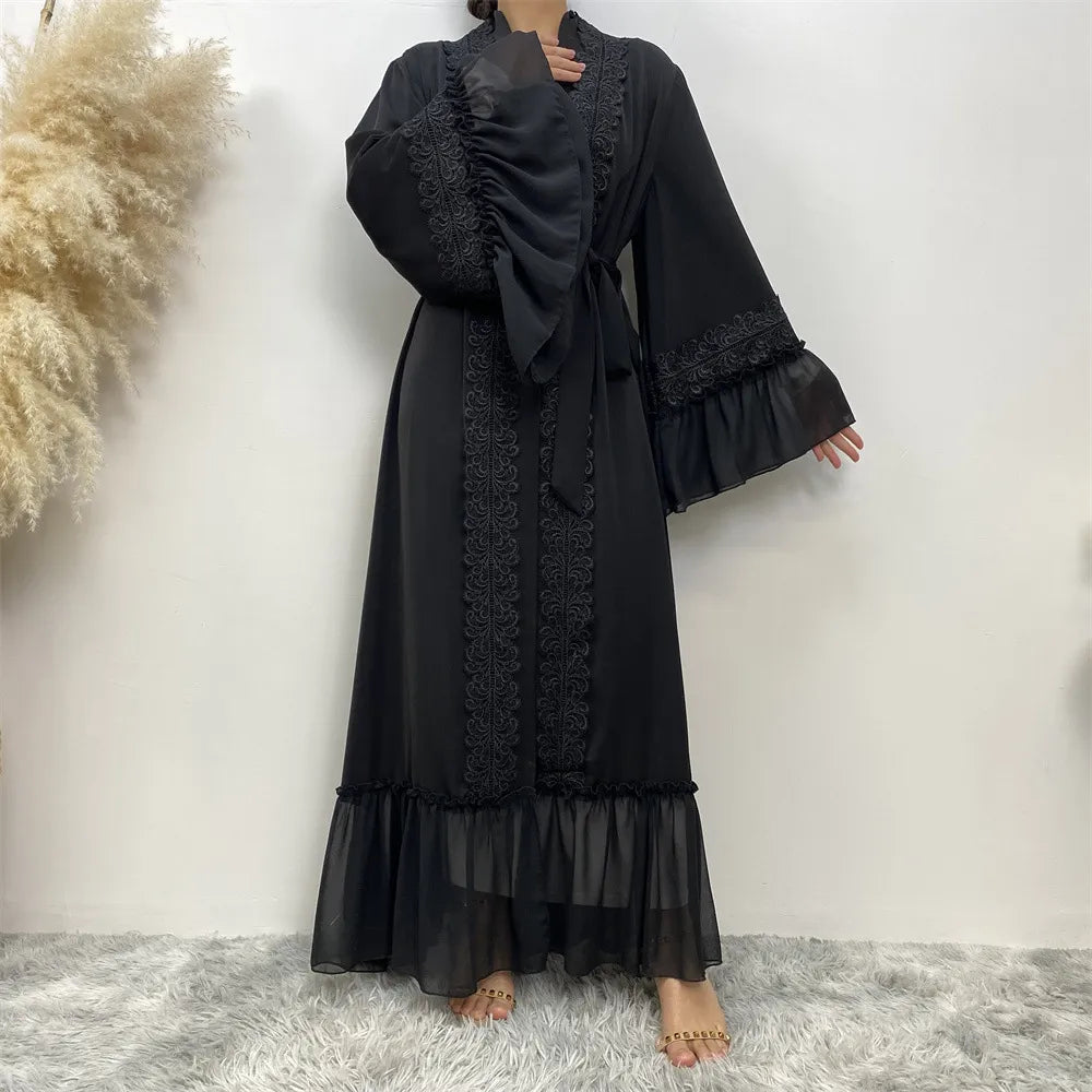 Abaya Full Length Flare Sleeve Lace