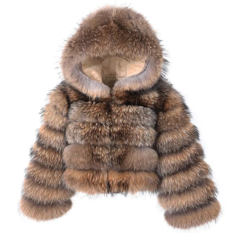 Real Fur Coat With Hat  Jacket