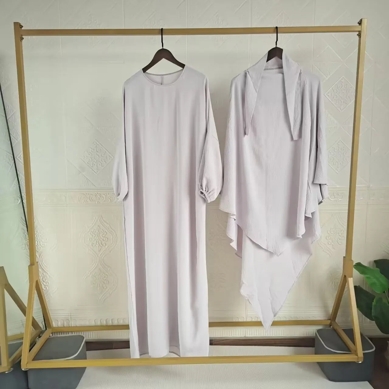 Long Hijab Khimar and Abaya Jilbab 2 Piece Set